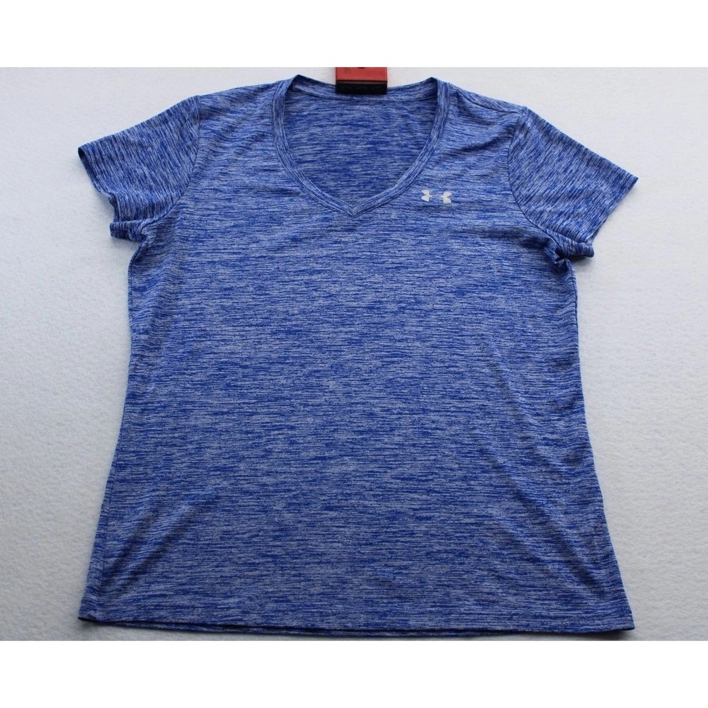Under Armour UA Tech Women's V-Neck Athletic T-Shirt Blue Heather Size S